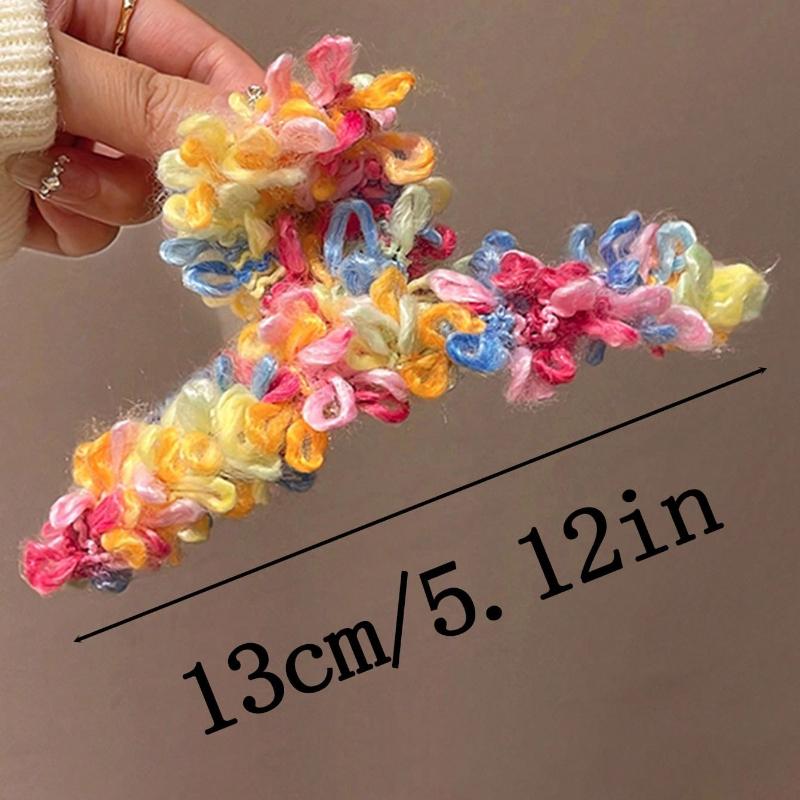 1pc Women Colorful Fairy Cute Sweet Plush Knit Extra Large 5.12in Lightweight Hair Claw Clip, Fashionable Elegant  Minimalist Style Hair Accessory
