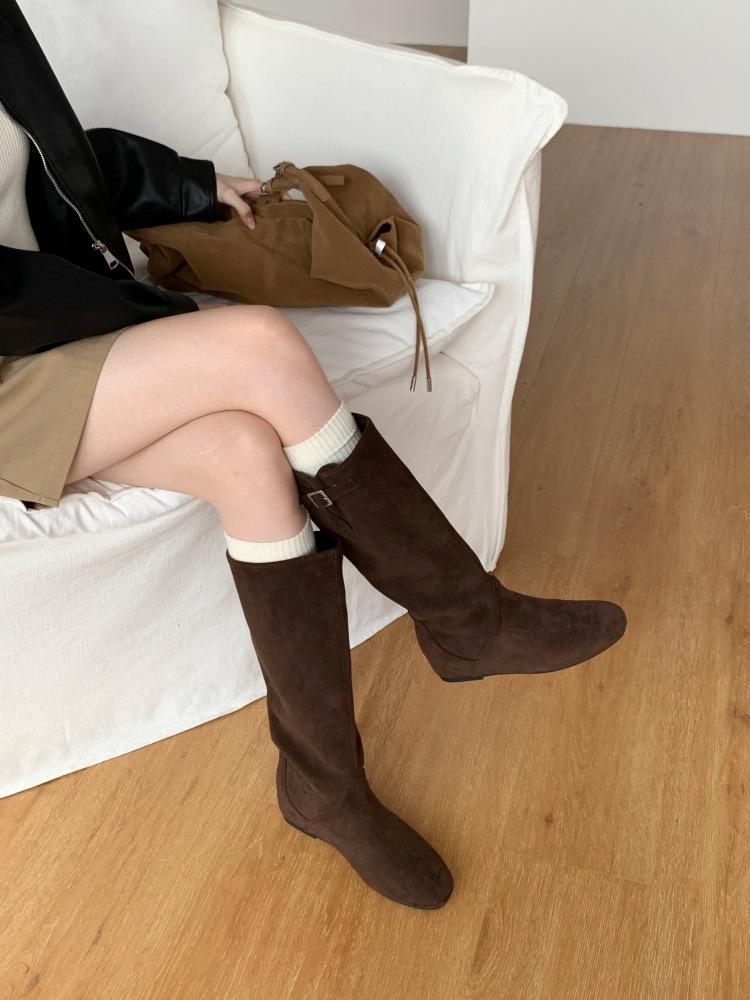 

French Pleated Pile Fashion Boots Women s Winter Skinny Medium Boots Soft Leather Boots Tall Knight Boots Martin Long Boots 39 кофейный