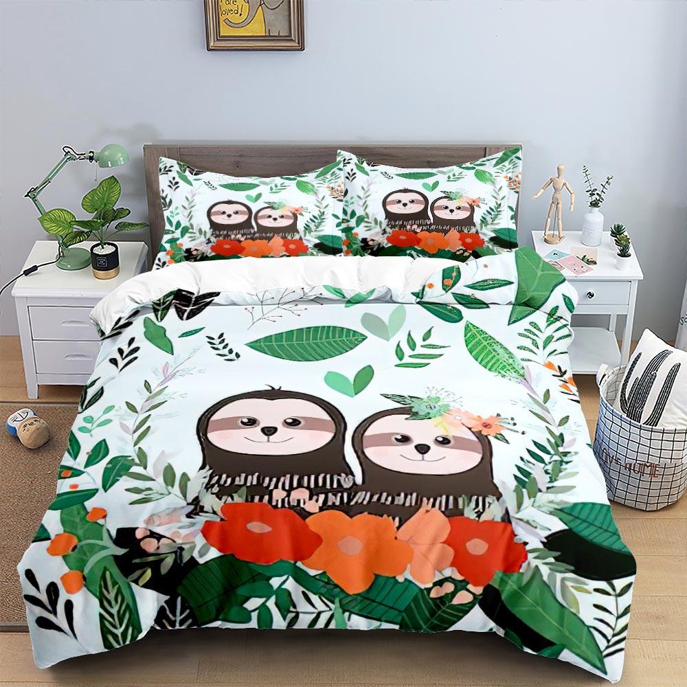 Cartoon Sloth Duvet Cover King Queen Funny Animal Bedding Set For Kids Wildlife Polyester Quilt Cover Children Birthday Gifts