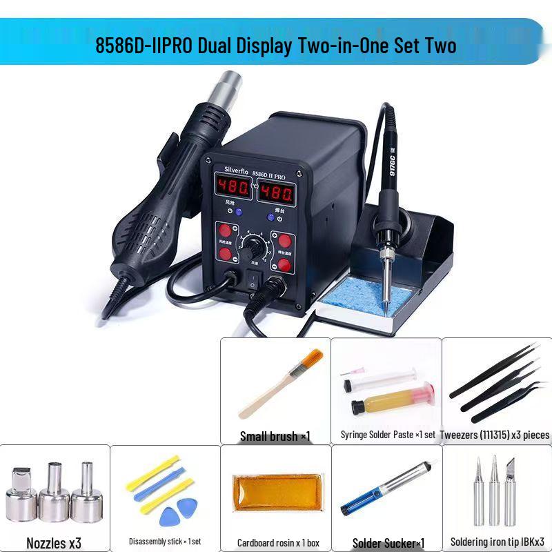 8586D High-Power 2-in-1 Desoldering Station: Constant Temperature Hot Air & Soldering Iron for Mobile Phone & Computer Chip Repair.