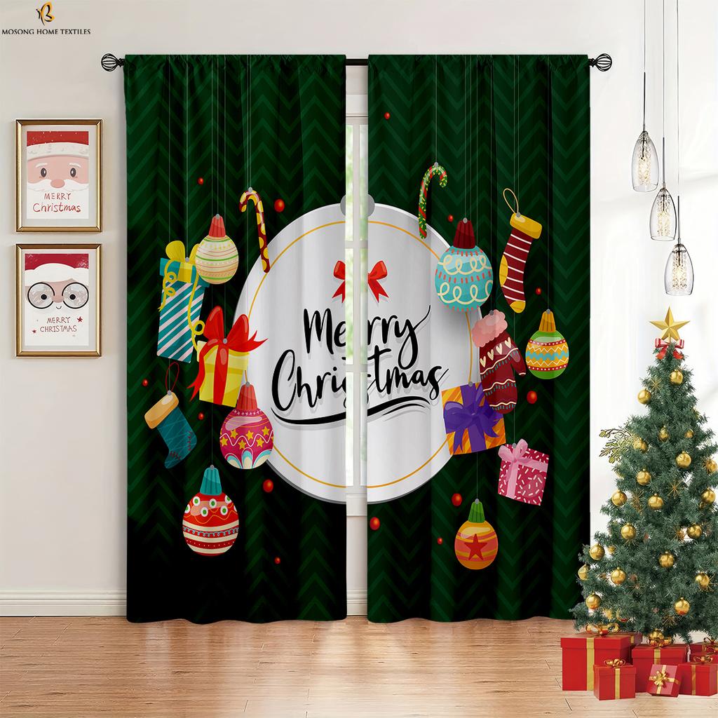 2 kusy Vánoční dekorativní záclonová tyč s kapsou na tyč, Čtyřsezónní závěsy, Restaurace, Sváteční párty, Dekorativní závěsy