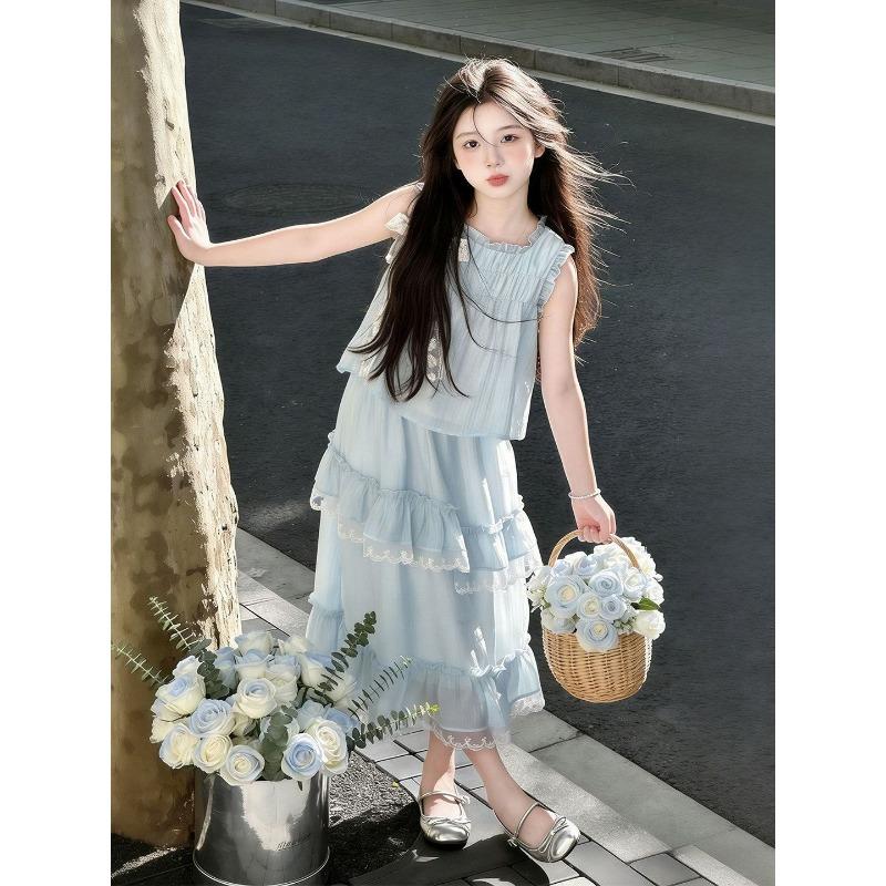 Girls' Sweet Set - Summer Children's Princess Top and Skirt Set (Two Pieces)