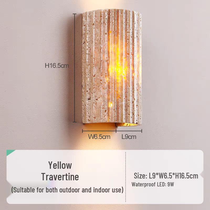 Wabi-sabi Style Yellow Travertine Wall Lamp for Bedroom, Courtyard, or Balcony - Waterproof Outdoor Light.