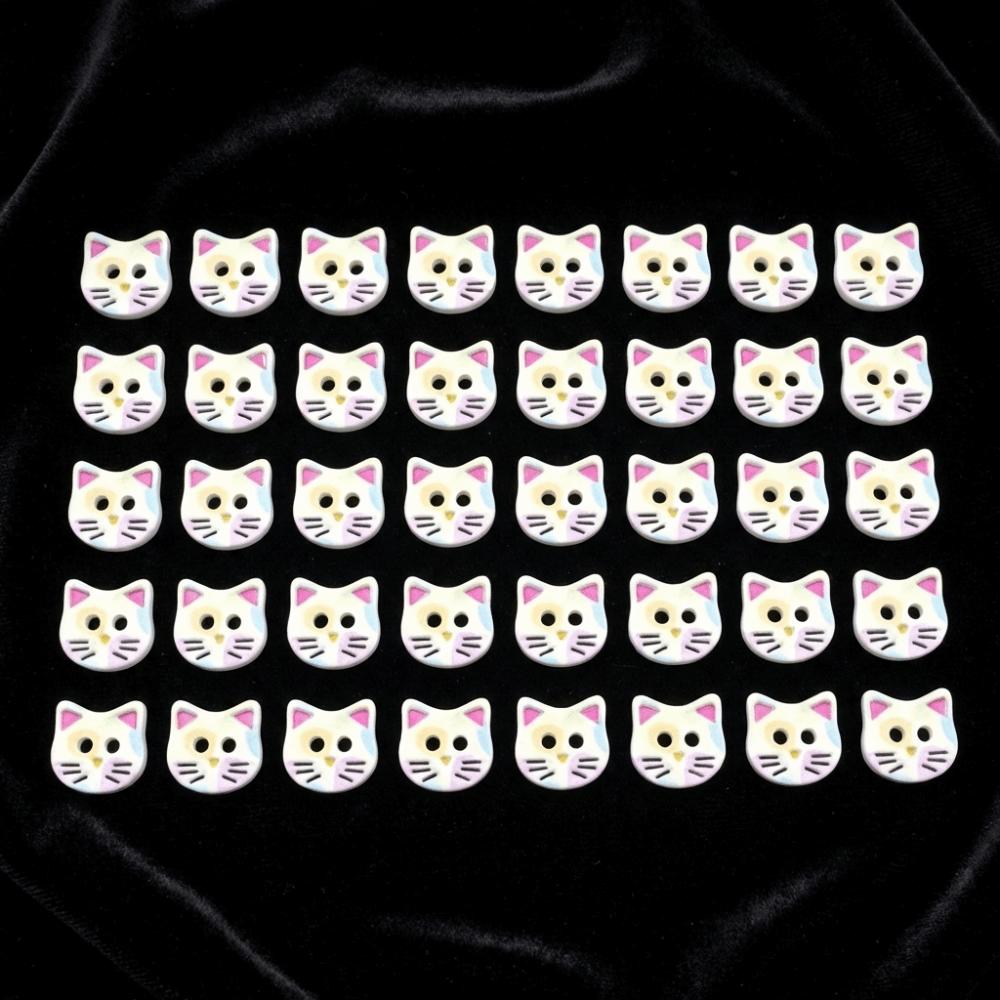 40pcs Fashionable 12mm Kitty Buttons Cute Creative Calico Cat Buttons Colorful Resin Kitten Head Buttons Cardigan Sweater