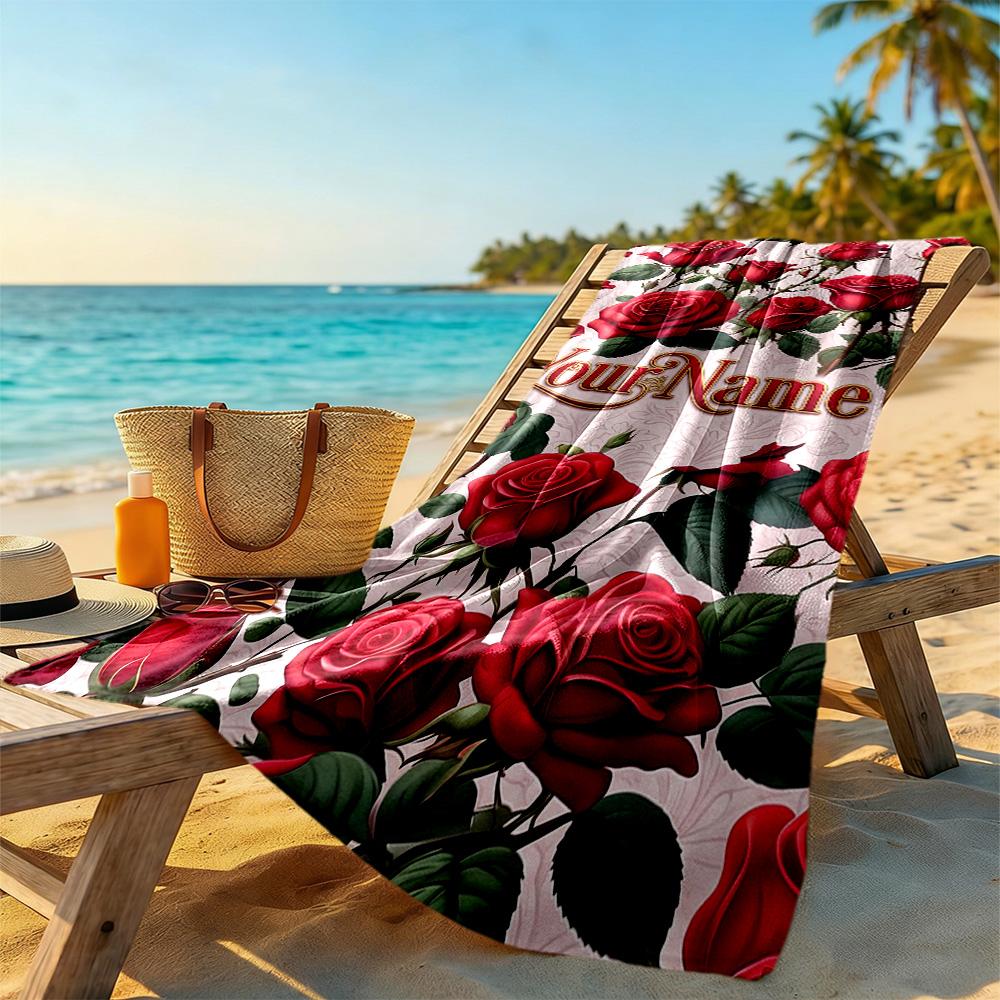 Rose Customize Text Beach Towel Super Soft & Absorbent Ideal for Travel Outdoor Swim Pool Yoga Surf Camping Hiking Gym Gift Holiday
