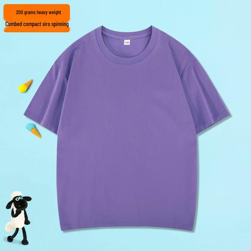 200g Pure Cotton Children's Short Sleeve Round Neck T-shirt – Parent-Child Casual Campus Style, Boys' Plain Color School Uniform Top