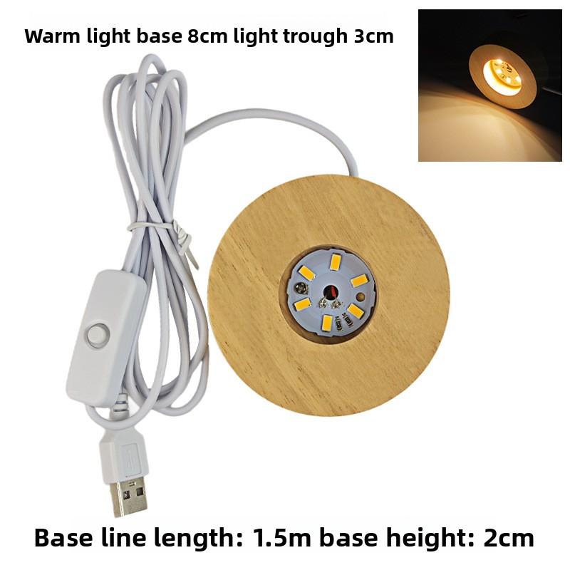 8cm Round Wooden LED Light Dispaly Base Stand Holder able Night Lamp Base Crystal Glass Resin Art Ornaments