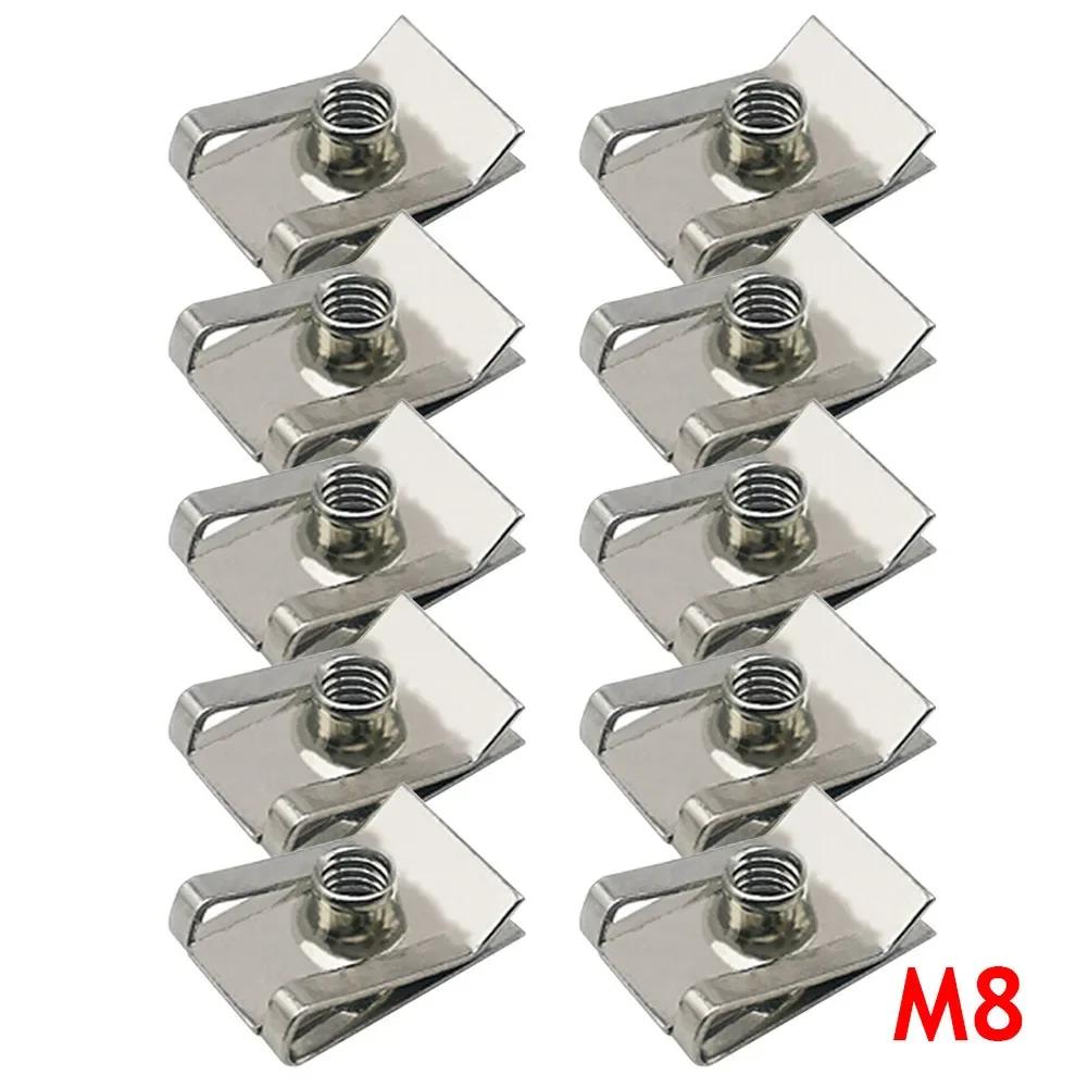 10pcs Stainless Steel U Type Clips with Thread M6 M5 M4 M8 8mm 5mm 6mm 4mm Reed Nuts for Car Motorcycle Scooter ATV Moped