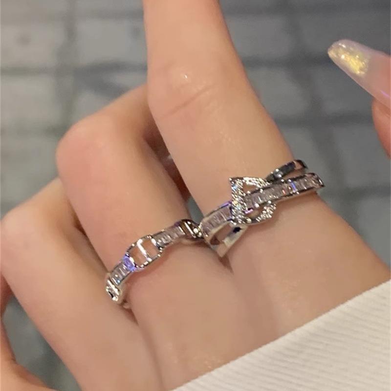 Elegant Trendy And Copper Ring For Women Featuring Geometric Design With Sparkling Zircon Stones For Chic Appeal