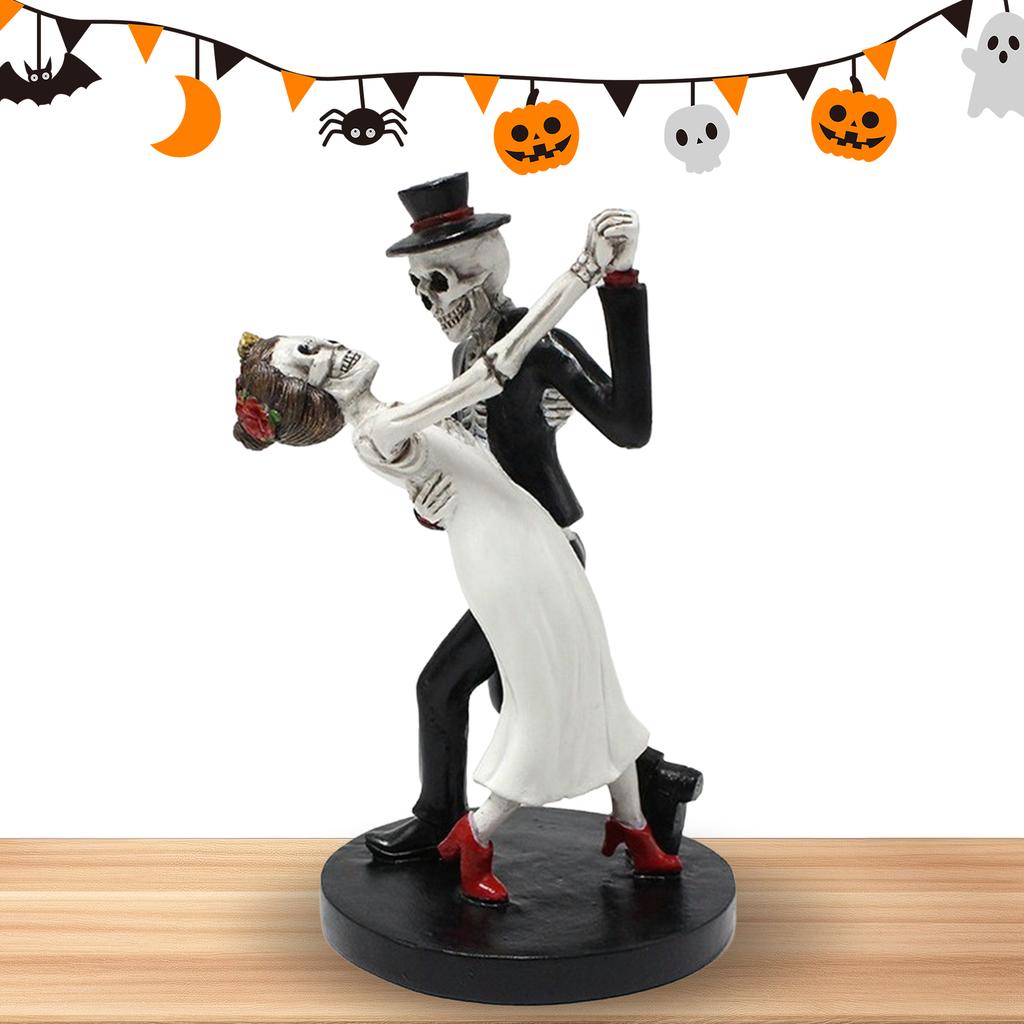 Halloween Dancing Skeleton Couple Resin Crafts Decor for Home Desktop Tabletop Spooky Party Decoration 12cm