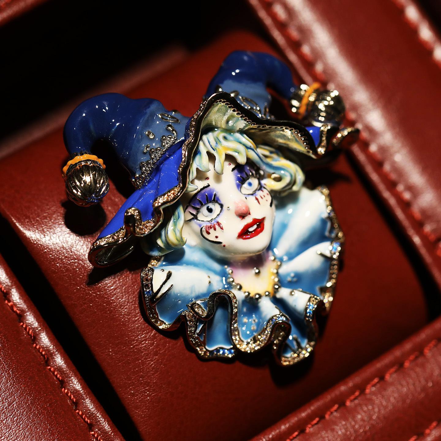 Niche Original Hand-Painted Enamel Clown Girl Brooch