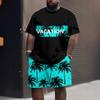 Summer Beach Style Coconut Tree Print Men's Casual Comfortable Loose Short Sleeved Two-piece Sport Wear