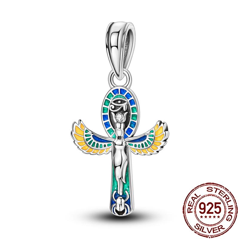 Charms Copper Angel Crucifix Cross Dangle Religious Beads Fit Snake Chain Bracelet Necklace Women Diy Jewelry