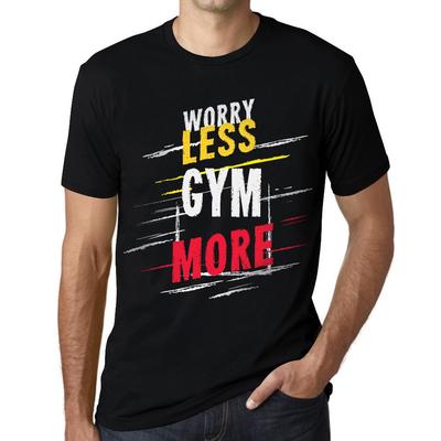 Men's Vintage Tee Shirt Graphic T Shirt Worry Less Gym More Deep Black White Text