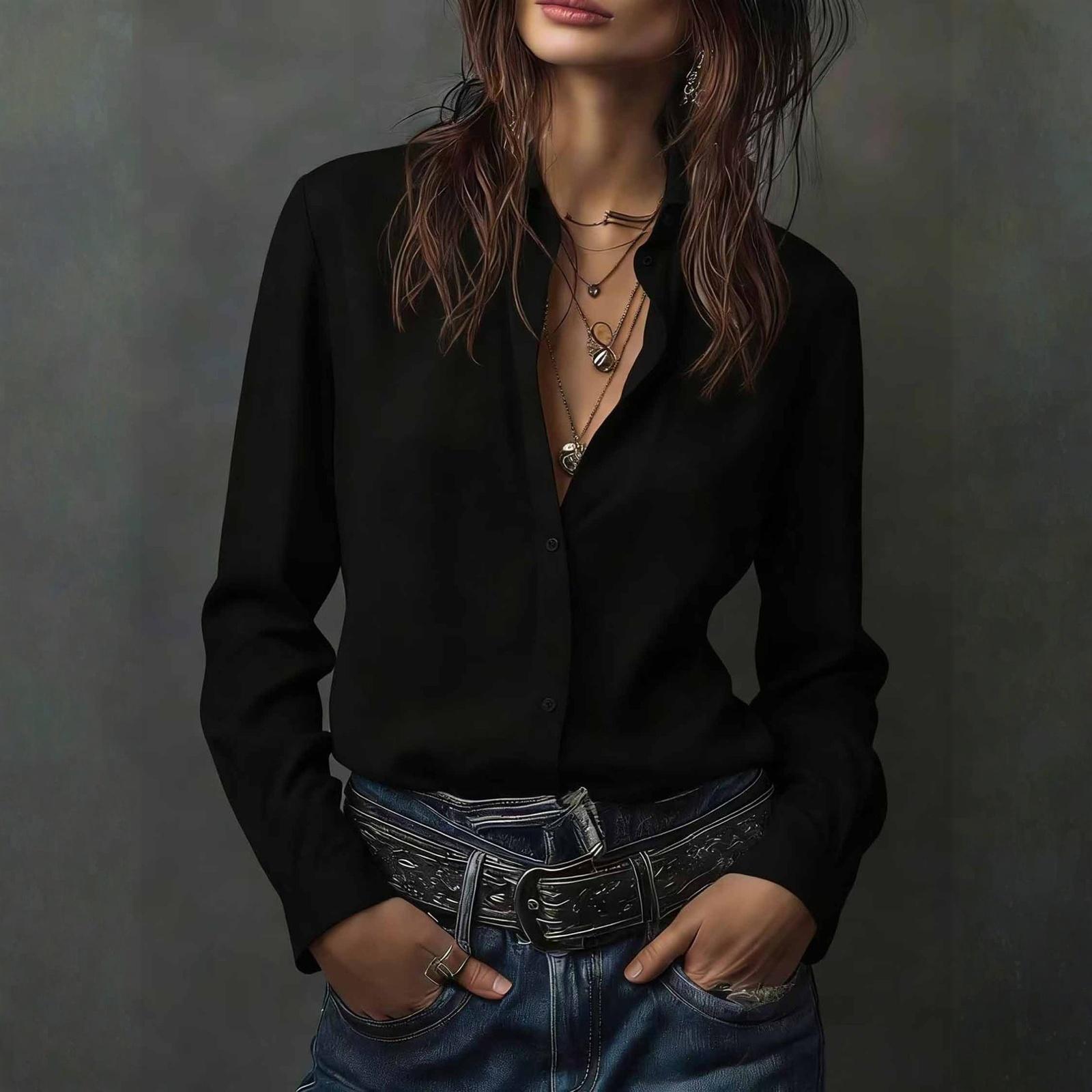 Women Stain Tops Short Sleeve Blouse V Neck Shirts Business Casual Outfits S чёрный