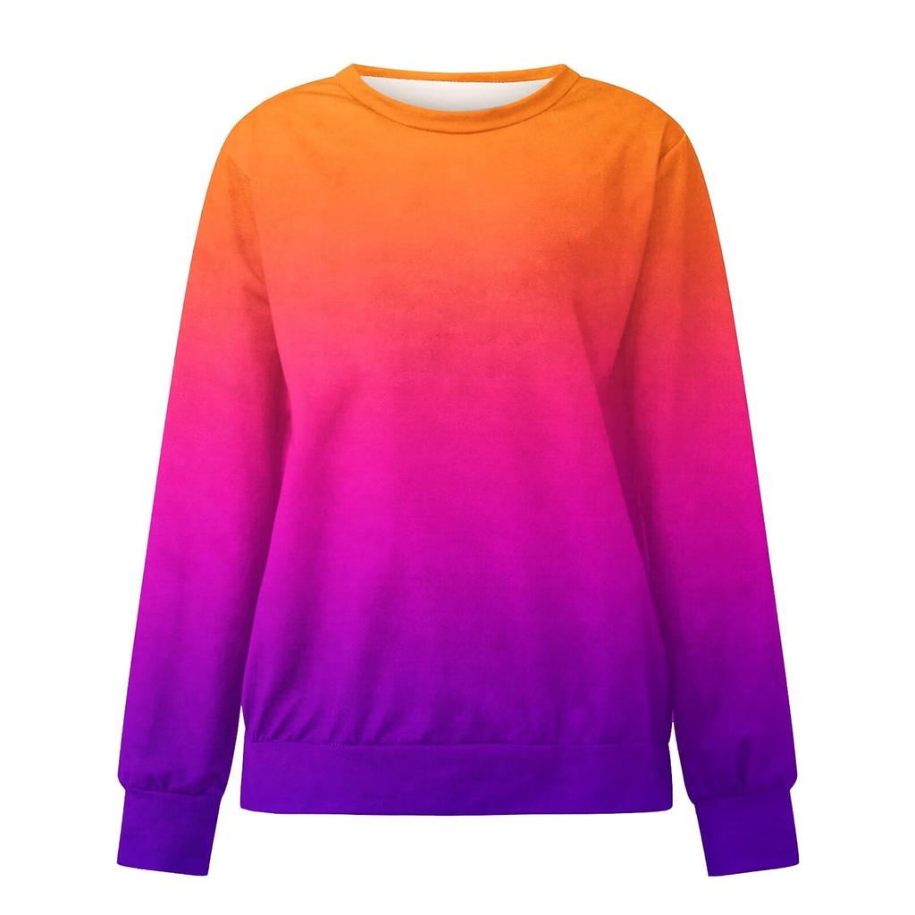 Damen Rundhals-Oberteile Baumwolle Damen Casual Fashion Print Langarm O-Ausschnitt Pullover Top Bluse