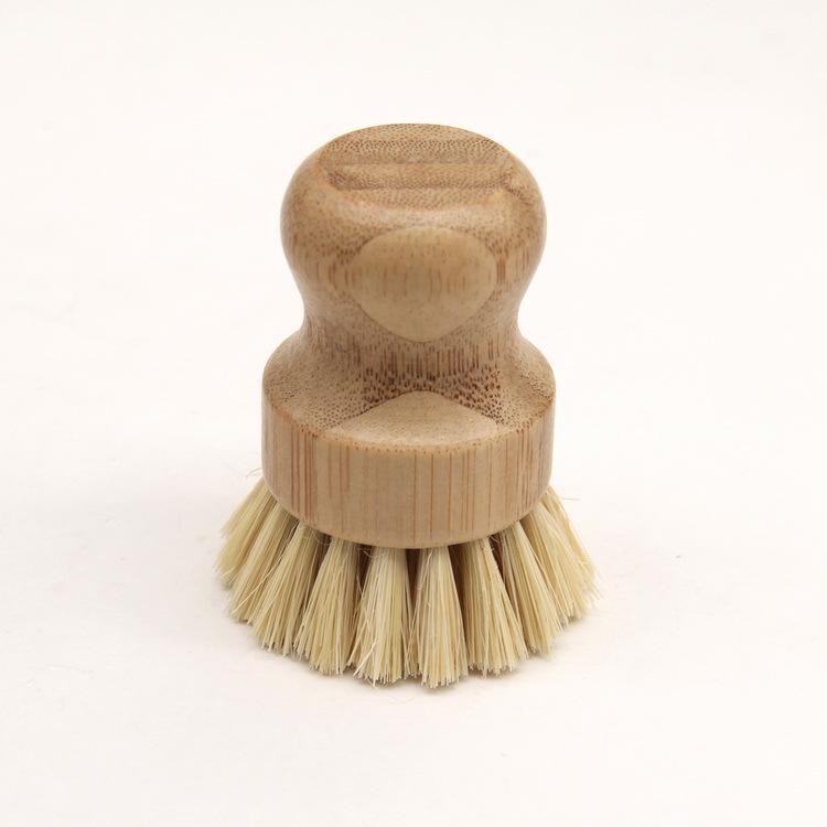 Bamboo Dish Scrub Brushes, Kitchen Wooden Cleaning Scrubbers for Washing Cast Iron Pan/Pot, Natural Sisal Bristles