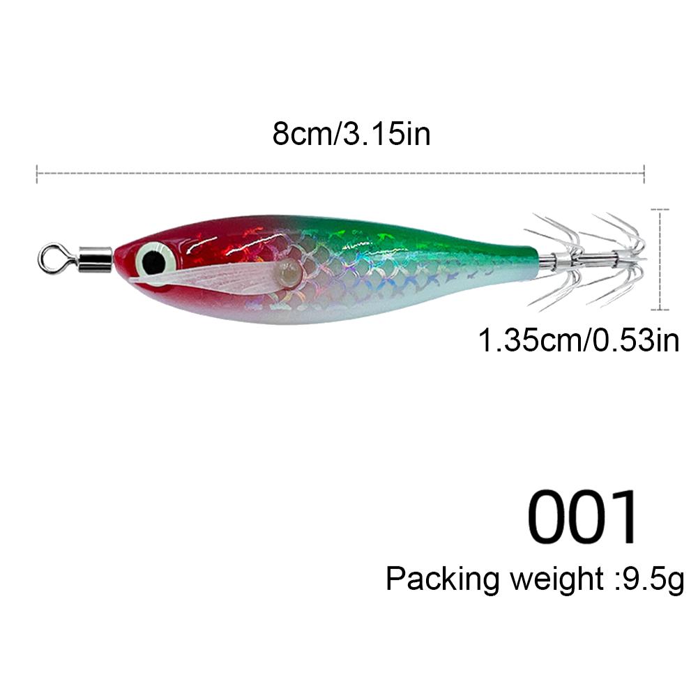 1-5 peças Camarão de Madeira 9,5g Horizontal Laser Luminoso Flutuante Isca Egi Jigging para Lula Gancho de Camarão Iscas para Pesca de Polvo Lula