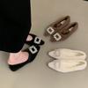 Flat-soled single shoes pointed-toed fluffy shoes women's water brick piled one pedal outer wear square buckle cotton shoes Doudou shoes