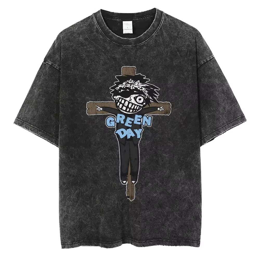 Washed Vintage Punk Band Green Day Kerplunk Graphic T-shirt Men Women Gothic Rock Retro T Shirts Men's T-shirts