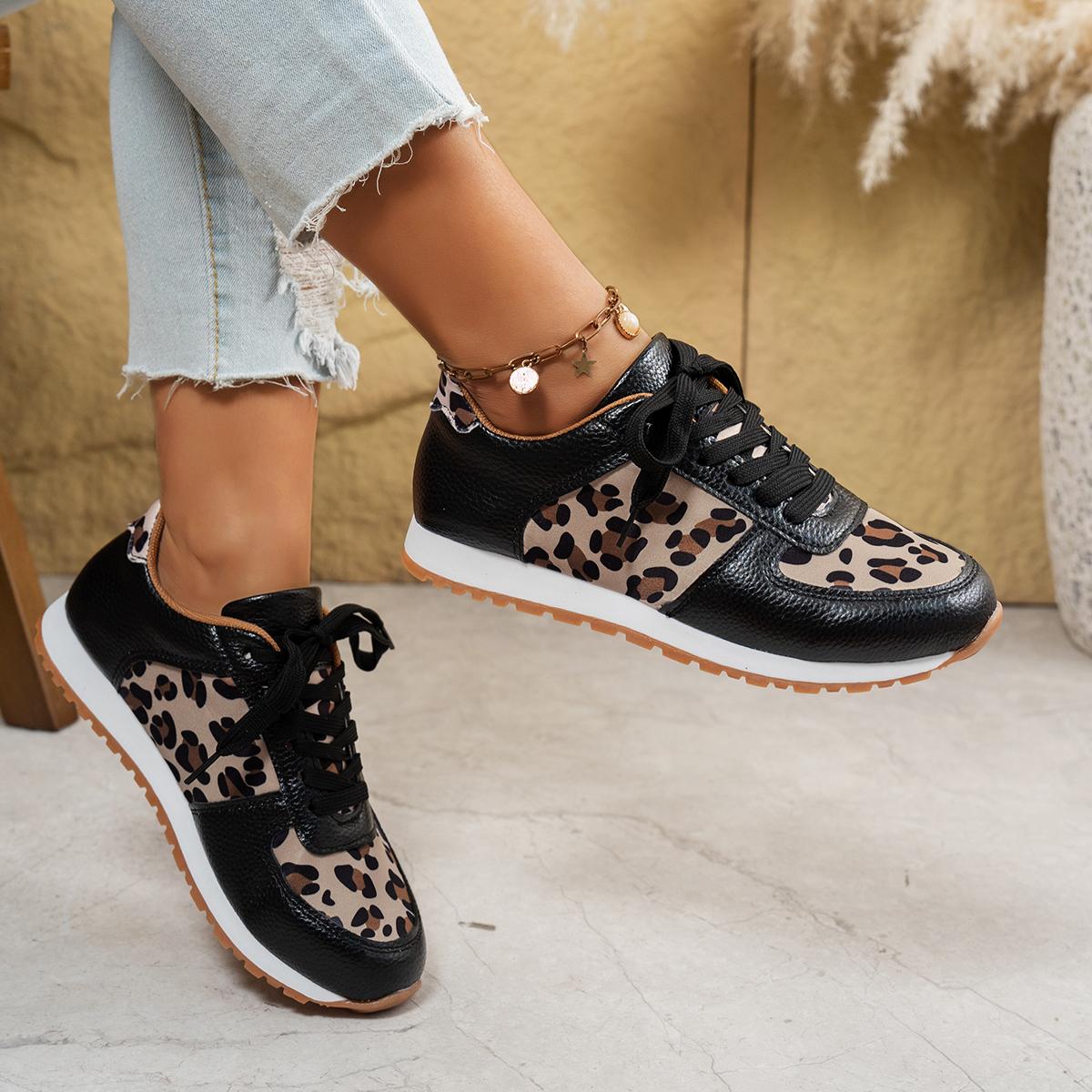 

Fashion Ladies Shoes 2025 Spring Pu Leather Women s Sneakers Fashion Leopard Comfortable Lace Up Sneakers Women Casual Vulcanize Shoes 36