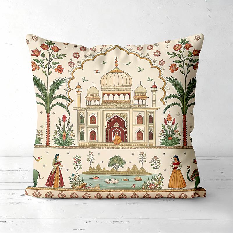 Indian Style Cushion Covers With Palace And Women Patterns Polyester pillowcase, sofa decorative cushion cov Headboard Pillow