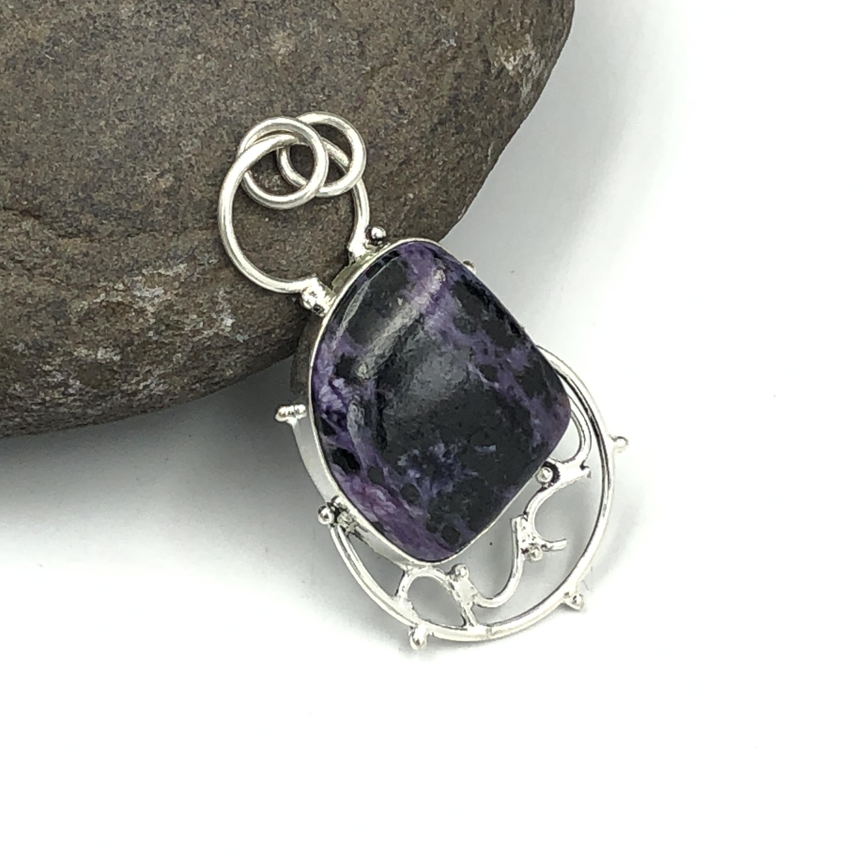 Natural Russian Charoite Gemstone 925 Sterling Silver Jewelry  Pendant 1.84  AJP-164