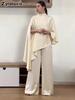 New  Fashion Women's Long Sleeve Irregular Top High Waist Slim Fit Wide Leg Pants Set