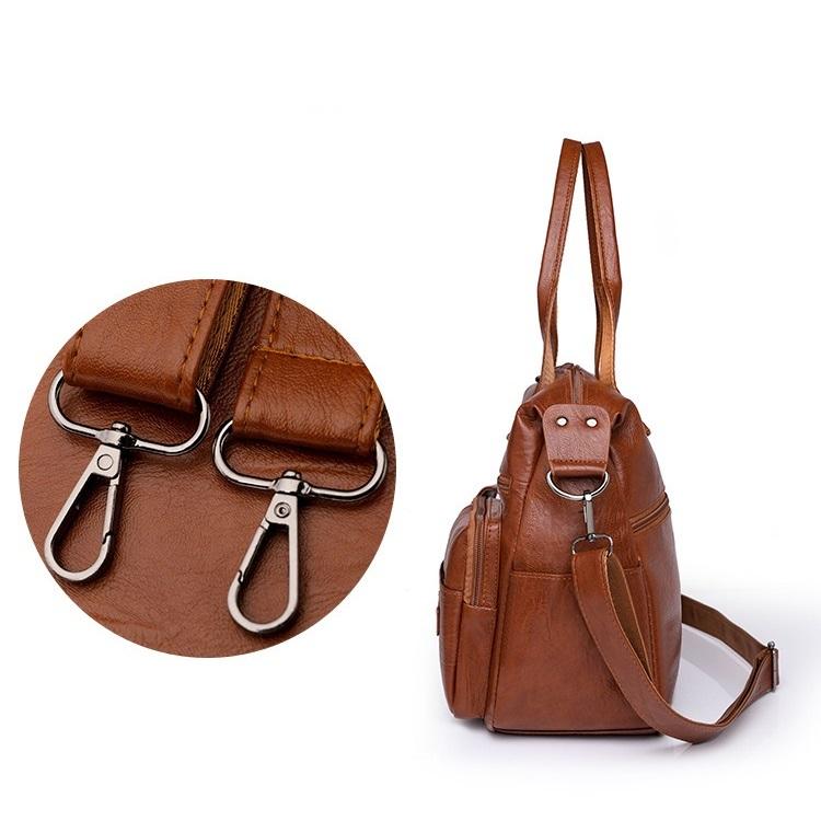 Soft Leather Handbag Female Vintage PU Shoulder Bag Multi-pocket Messenger Bag Shopping Lady Crossbody Bags Mommy Totes