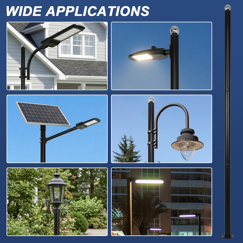 10Ft Tall 3-Meter Straight Road Pole with Rebar Cage Base Heavy-Duty Street Light Poles for Landscape & Pathway Outdoor Lighting