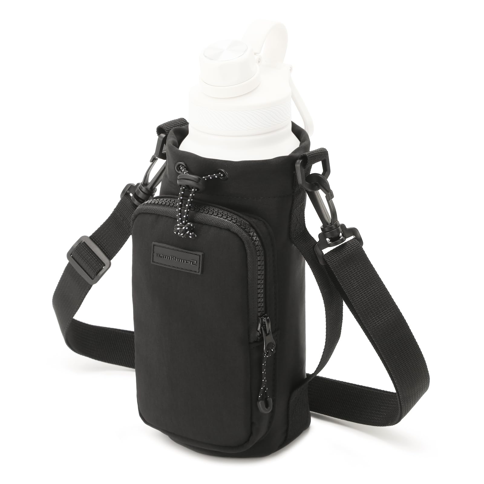 

TRIWONDER Water Bottle Holder, 500ml1 Liter Capacity, Insulated Water Bottle Case with Shoulder Strap, Smartphone Storage, and Holder (Black)