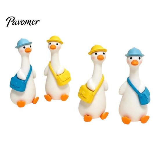 Holiday Decorations for Home 4Pcs Mini Goose Figurines, Miniature Geese Statues with Hat & Bag, Tiny Resin Animal Cute Room Decor Micro Landscape