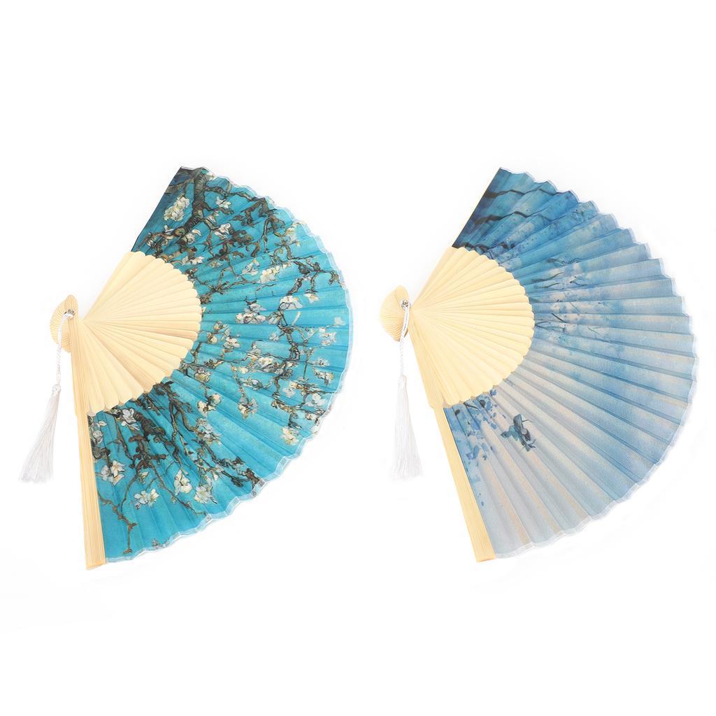 Buy 2Pcs Folding Fan Manual Bamboo HandHeld Apricot Blossom Wash