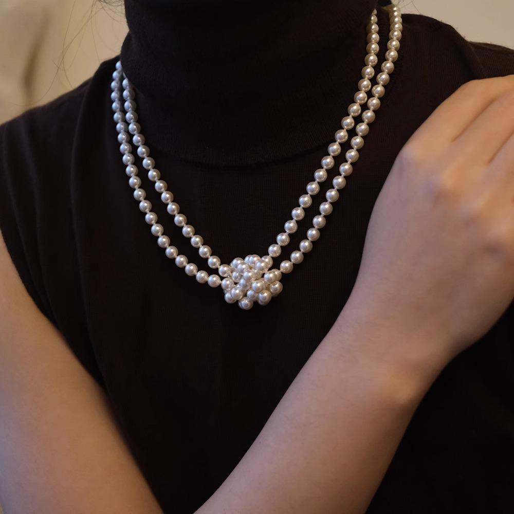 Elegant Multi-Way Glass Pearl Necklace with Clasp - Influencer Style