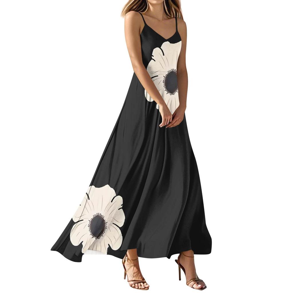 Women's Summer Casual Fashion Print Dresses V-Neck Sleeveless Dresses