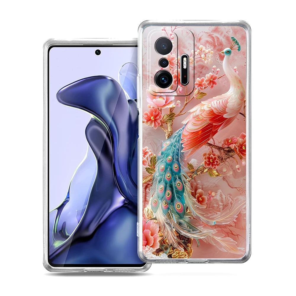Transparent Phone Case for Xiaomi Mi 14 13 12 11 Ultra 13T 12T 11T Poco X3 NFC F3 F6 Pro 5G Soft TPU Flower Floral Bird Pattern