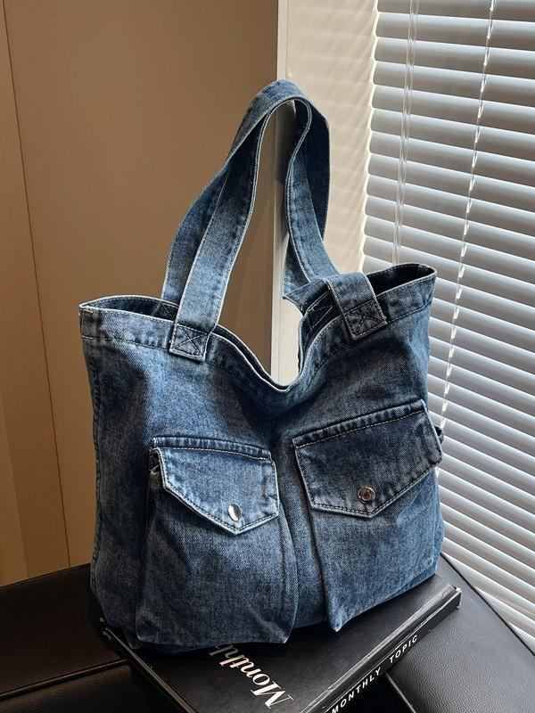 Denim Tote Bag For Women With Large Capacity And Zip Closure For Daily Commute