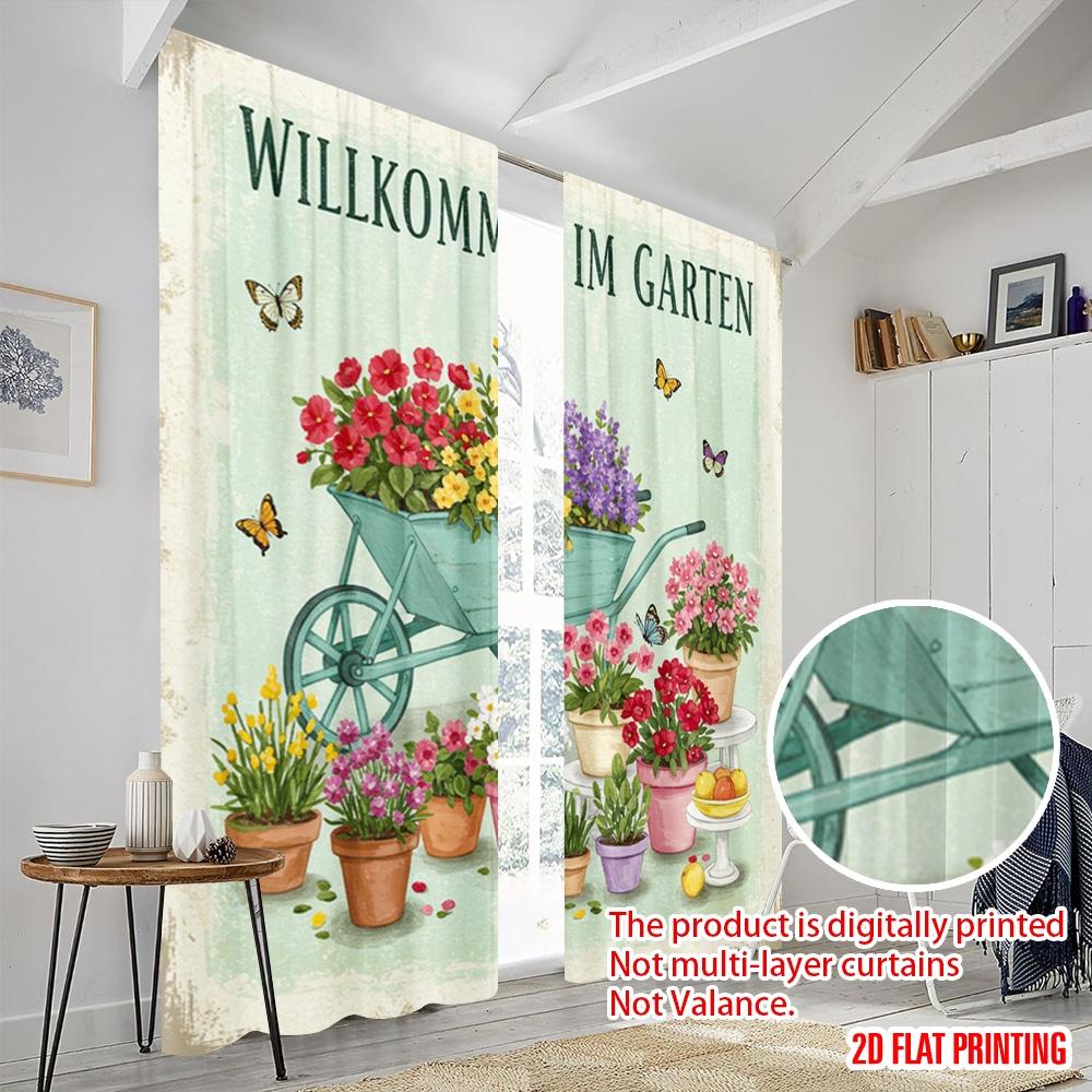 2pcs 2D Flat Printing Drapes Welcome Garden Butterflies Flowers Polyester Without Electricity Seasonal Party & Holiday Decor Use