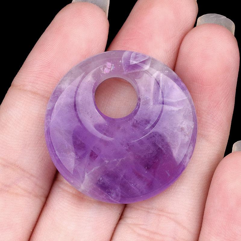 1pc 30mm Natural Stone Big Hole Beads Flat Round Pink Quartz Agate Crystal Bead For DIY Lucky Necklace Jewelry Making
