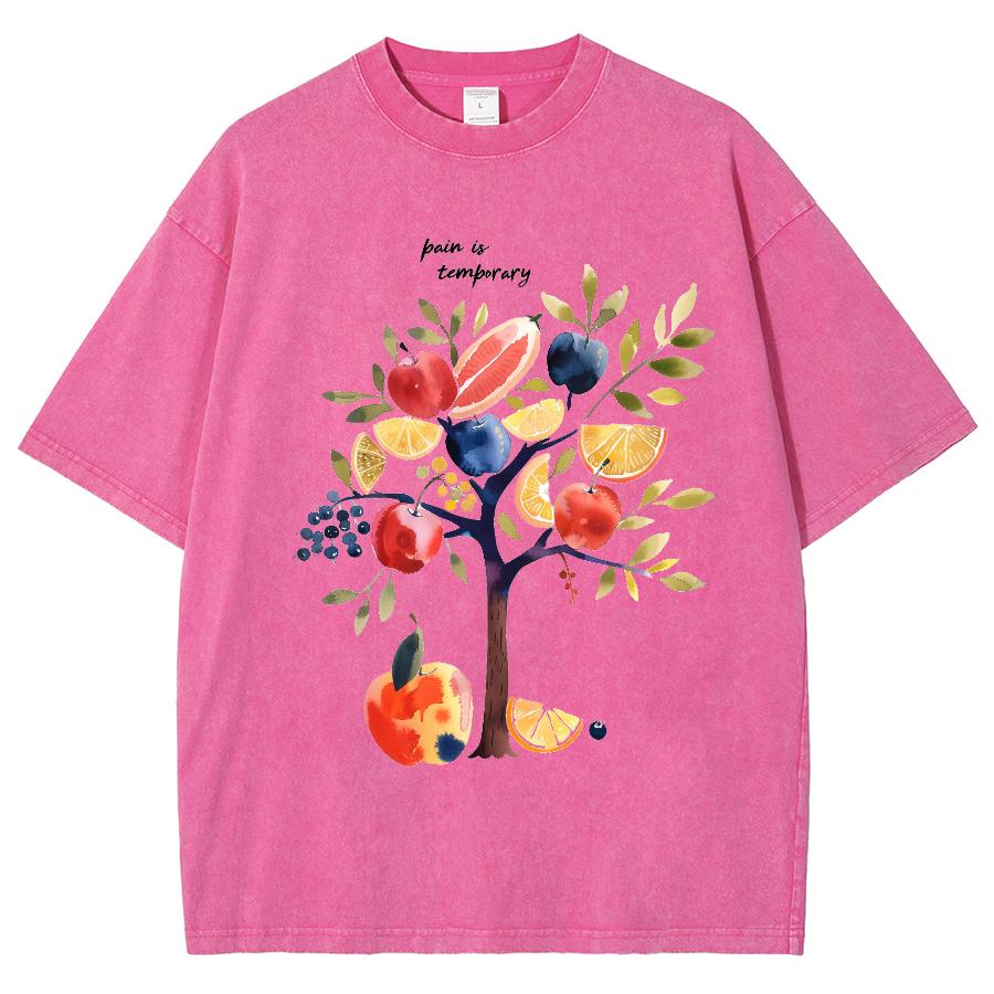 

Летняя женская футболка в американском винтажном стиле, свободная, выстиранная, с принтом фруктового дерева, повседневная, простая, уличный наряд, мужская 3XL