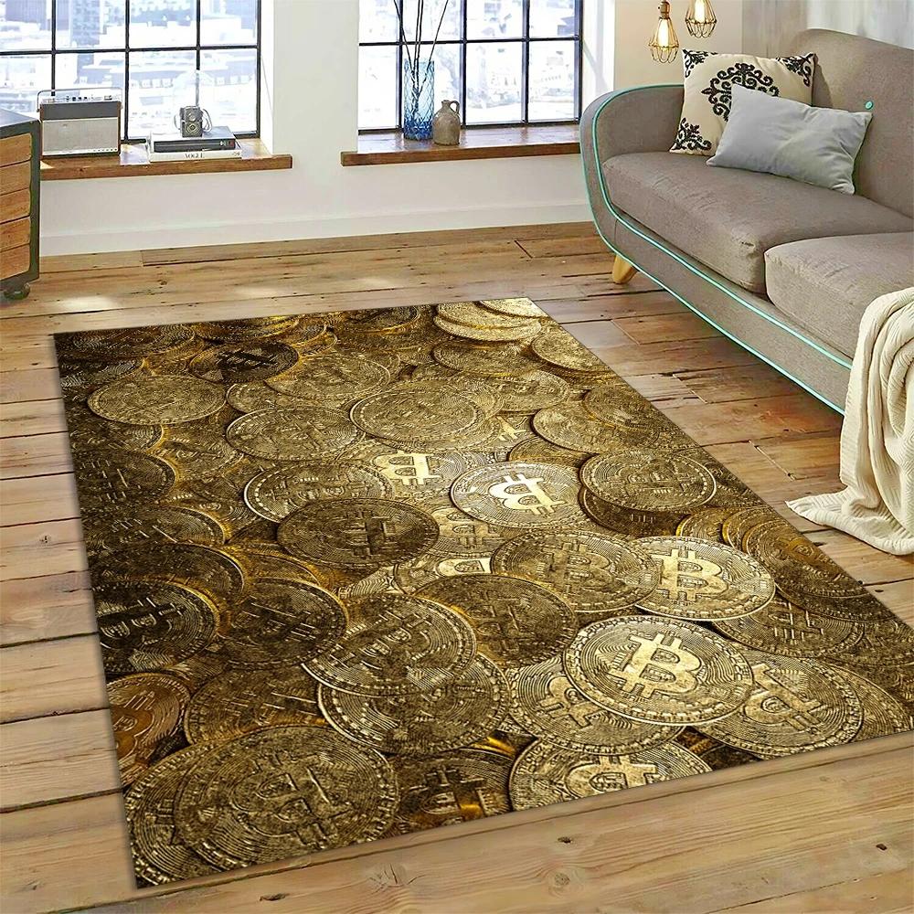 Bitcoin 3D Virtual Currency NFT Area Rug Carpet for Bedroom Living Room Home Sofa Decoration,Children Game Large Decor Floor Mat