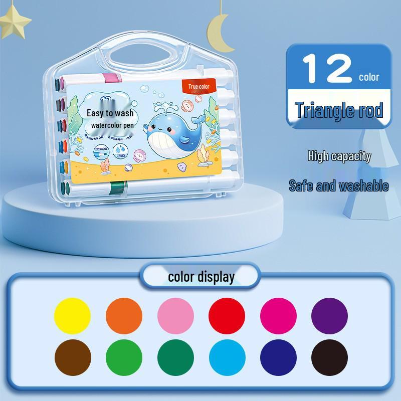 True Color Soft Tip Watercolor Pens with Large Capacity Triangular Barrels for Kids' Art Class and Drawing.