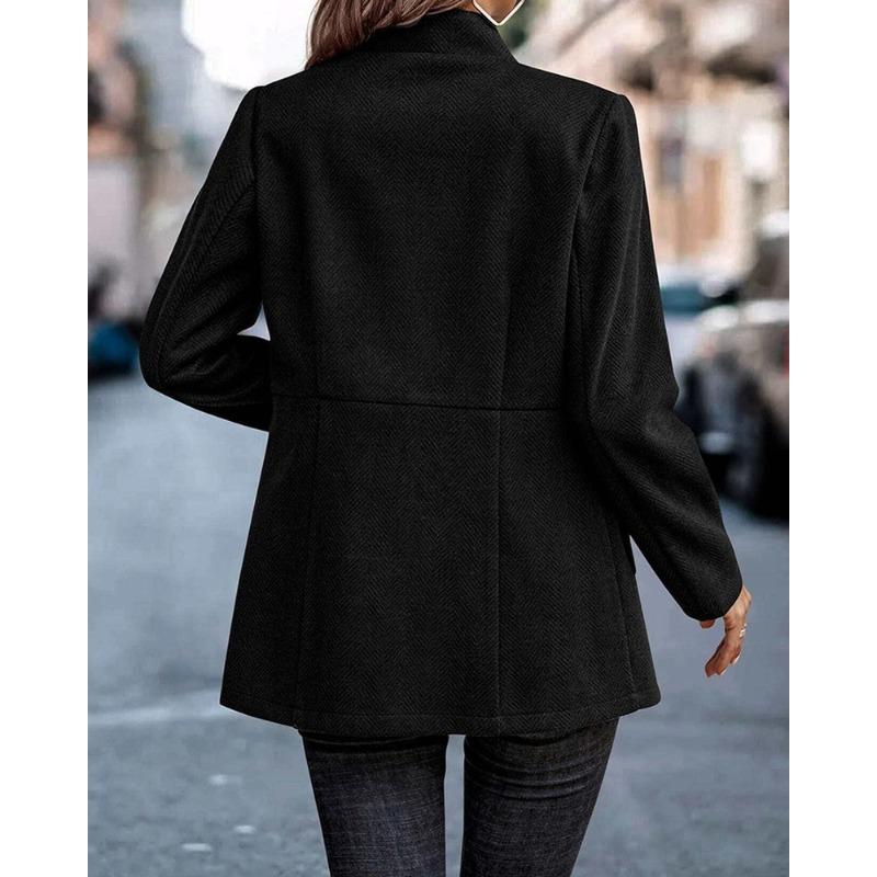 VEZFAA   Women's Fashion Casual Solid Color Print Fall Winter Long Sleeve Stand-Neck Jackets & Coats