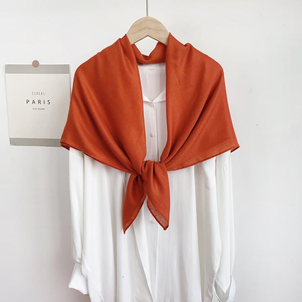 Head Scarf Solid Color Versatile Silk Scarf Women's Summer Air-conditioned Room with Cotton and Linen Shawl Simple Temperament Scarf