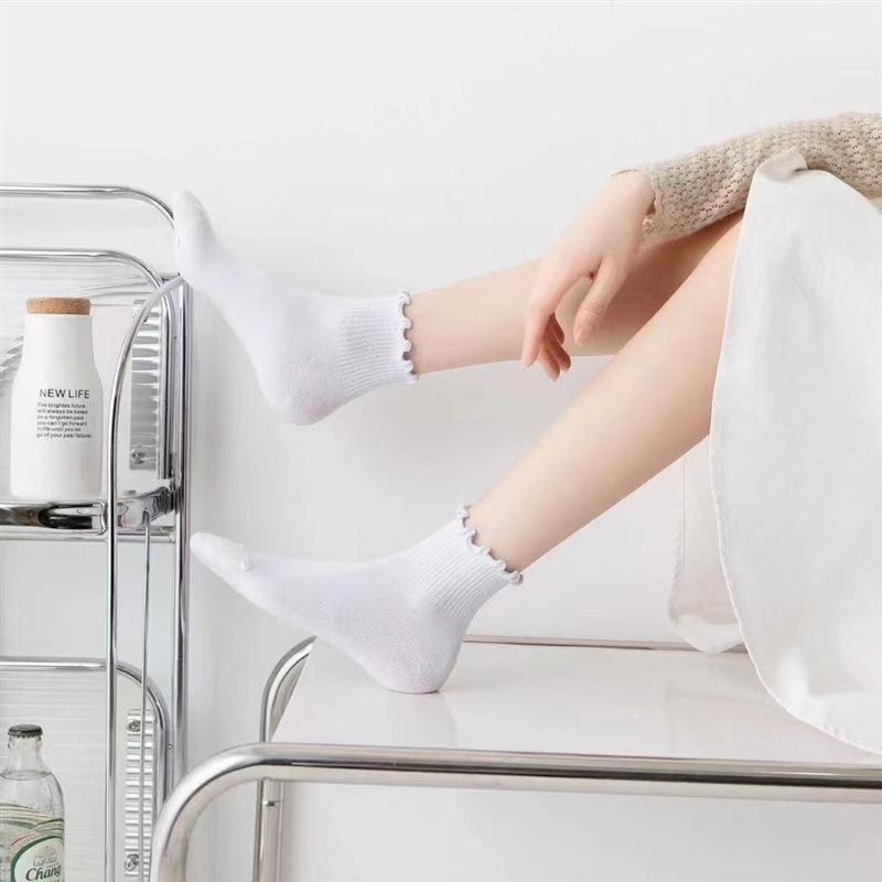 White Wood Ear Lace Socks for Women - Trendy, Cute, Japanese JK Style, Thin, Pure Cotton, Short Tube for Spring/Summer