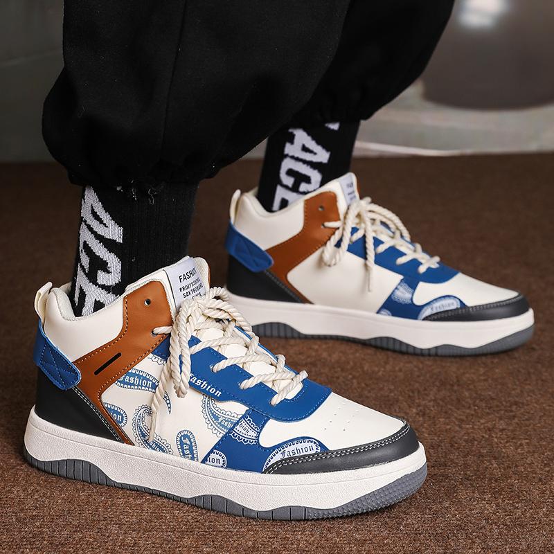 Men's Casual Shoes Trend Wear-resistant Korean Style Sneakers Students Popular Sport Shoe Street Color Blocking Lace Up Sneakers