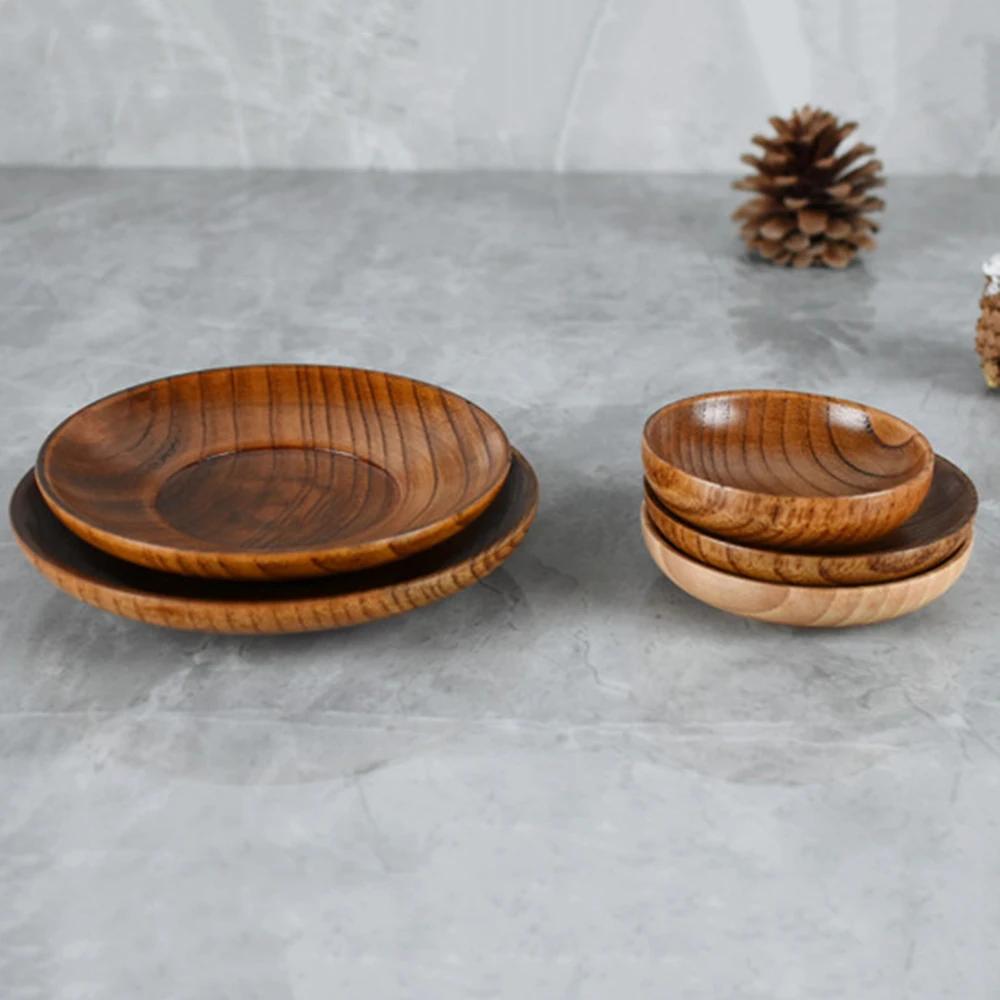 Seasoning Dish Vintage Wooden Tableware Vinegar Soy Sauce Small Plate Durable High-quality Gravy Boats Kitchen Tea Mat Dish