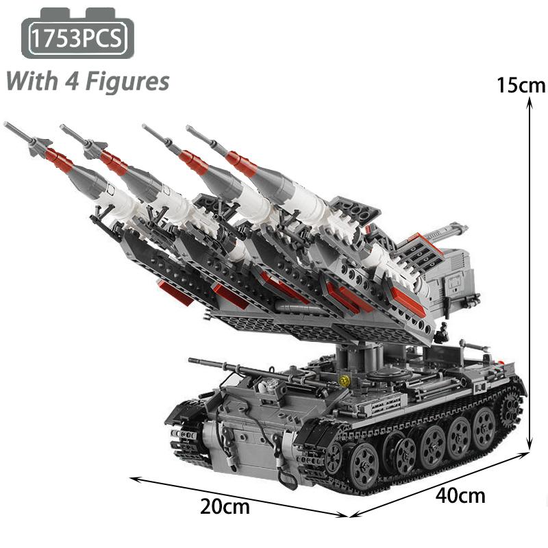 MOC Tank Building Blocks Military Series Rocket Launcher Tank Missle Armored Vehicle Tractor Bricks 3D Model Toys Sets Kid Gifts