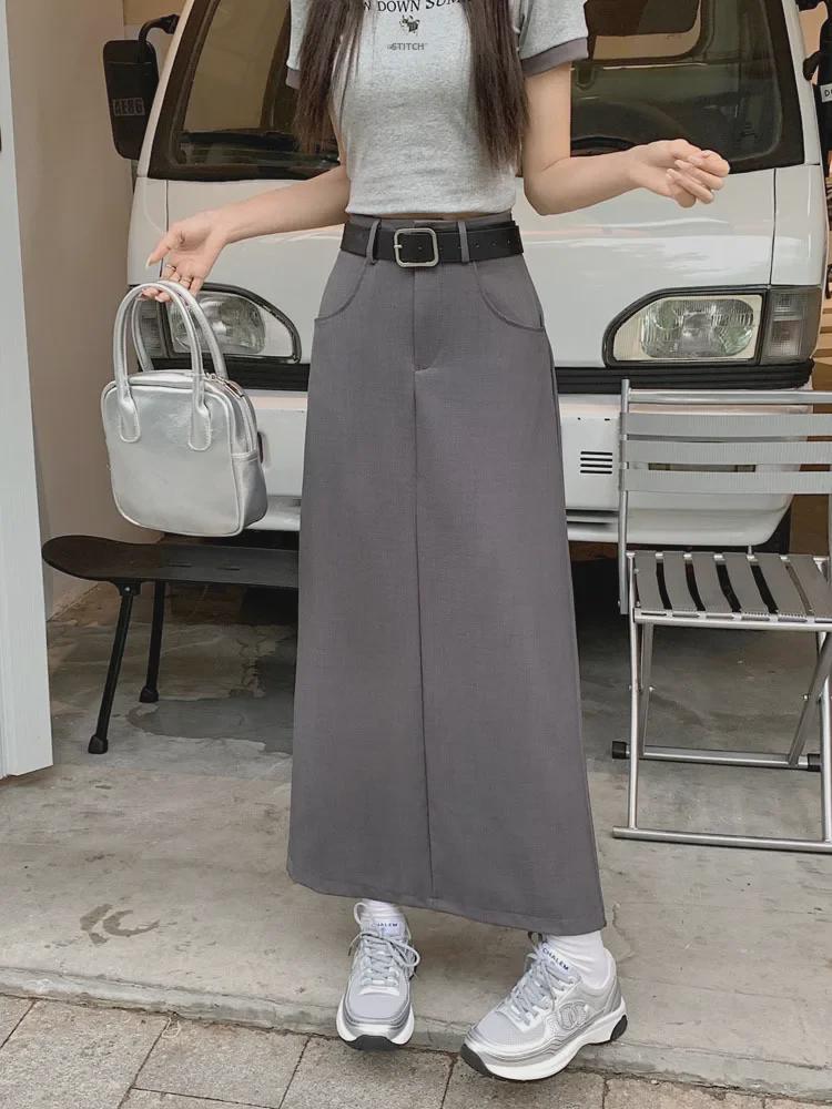 High Waist Summer A-Line Skirt for Women - Black & Gray, Medium Length, Slim Fit