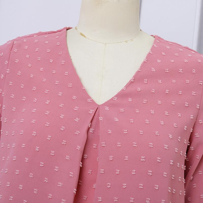 VONDA Women Casual V Neck 3/4 Sleeve Texture Lace Patchwork Blouse